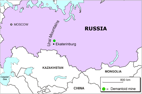 Map of Russia Showing Demantoid Mines
