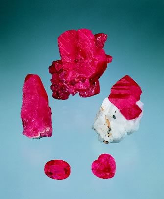 Rough and cut rubies