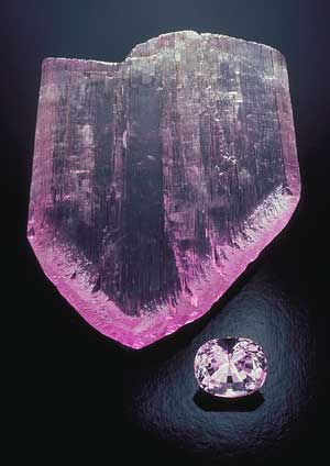 rough and cut kunzite, gem collecting, rubellite, G.F. Kunz, Pala International, demantoid garnet, gems