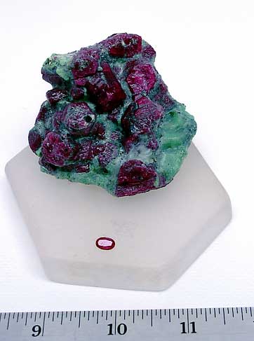 Small Faceted Longido Ruby with Large Ruby Crystal Cluster with Attached Green Zoisite photo image